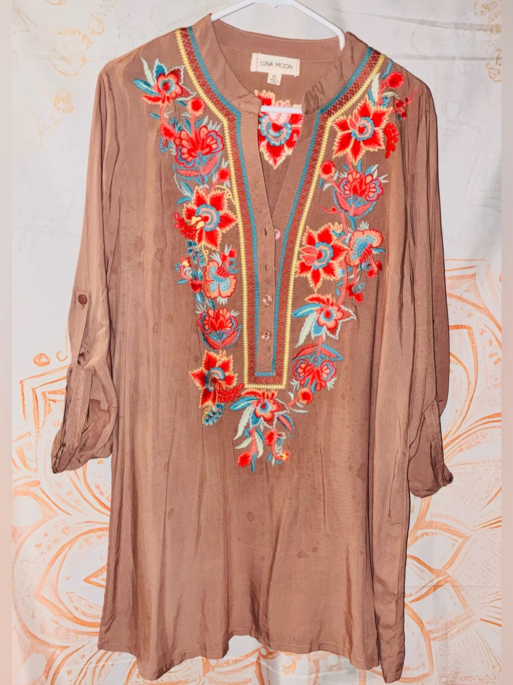 Luna Moon Brown Embroidered Boho Tunic